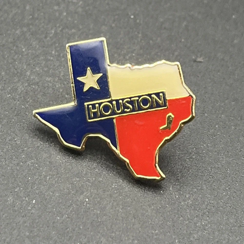 Houston Texas State Flag Outline Lapel Hat Pin Lone Star Souvenir Travel Enamel